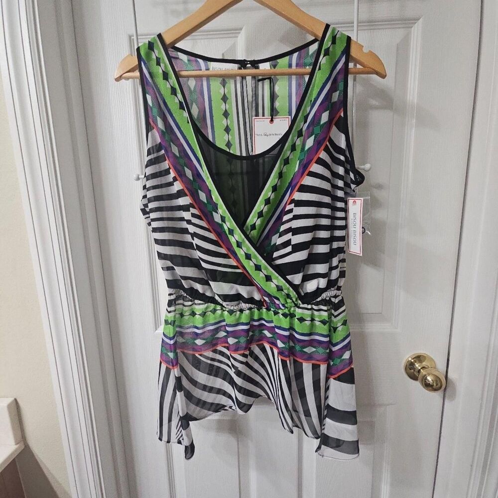 Bisou Bisou Women's Size S Multicolor Geometric Striped Sleeveless Blouse Top